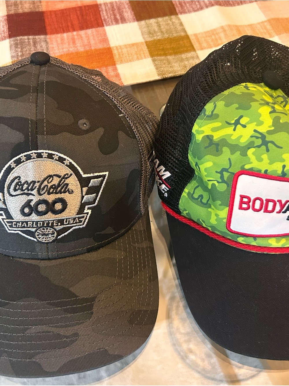 Coca Cola Charcoal Camo and Black Trucker Hat with Embroidered 600 Patch